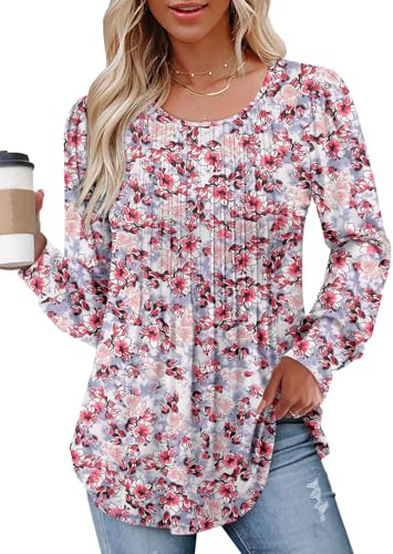 BETTE BOUTIK Long Sleeve Shirts for Women Fall Tops Dressy Blouses Crewneck Tunic Tops for Leggings S-3XL