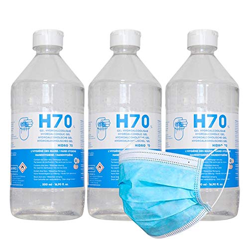 Gel Hidroalcohólico Higienizante manos 3 x 500 ml. 70% Alcohol Aloe Vera + Regalo Facial