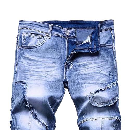 Stretch Jeans Men Cargo Style Blue Pants Mens Jeans Stretch Straight Leg Distressed Denim Fit2