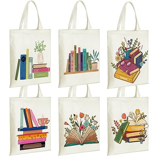 Silkfly 6 Pcs Book Club Gifts Cute Aesthetic Canvas Book Totes Bags Bulk Bookish Lovers Librarian...