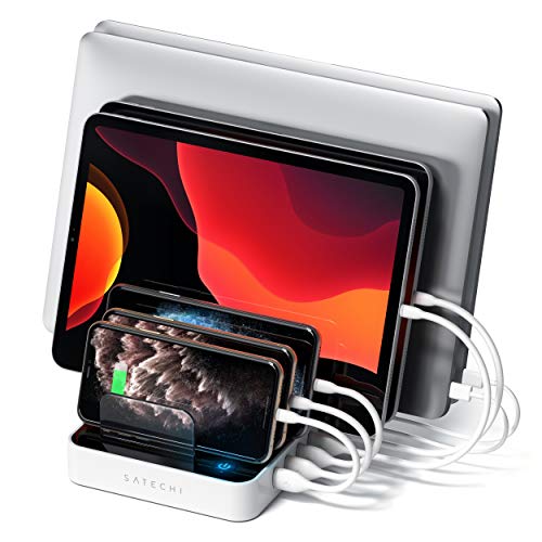 Satechi 7-Port USB Charging Station Dock with 2 Type-C Ports - Cables Sold Separately - Compatible with iPhone 12 Pro Max/12 Mini/12, 11 Pro Max/11 Pro/11, 2020/2018 iPad Pro (White)