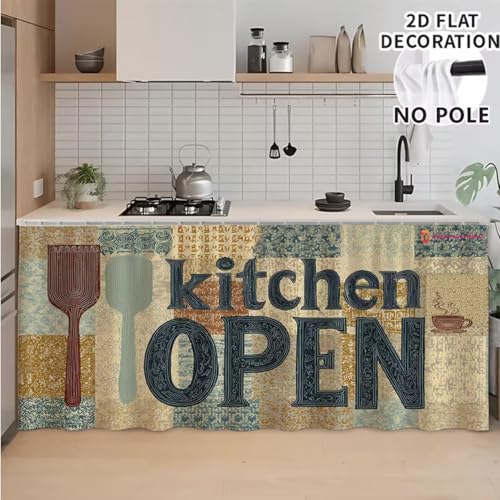 Image of DARSHANAM WORLD Modern Printed Kitchen Sink Curtain | Kitchen Under Sink Curtain | Decorative Cabinet Cover | Washable & Dustproof (2, Open)