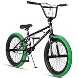 cubsala Freestyle BMX Bike, 20 Inch Kids Bicycle for 7-13 Years Old Kids and Beginner Level Rider, Black with Green Tires