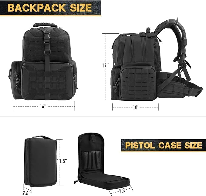 VOTAGOO Tactical Range Rucksack, für 3 Pistolen Tragetaschen für Jagdschießen Black