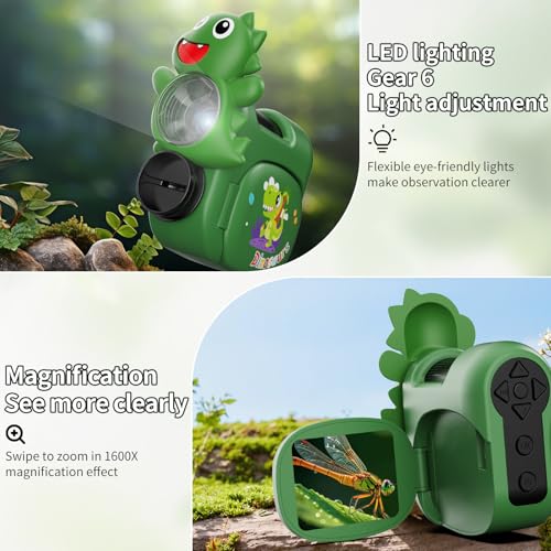 Image of 1600X Handheld Microscope for Kids 2 inch IPS Screen Kit Mini Pocket Digital Microscopes STEM Science with Slides Photo Video Rechargeable Portable Scope Gift for Ages 6-12 (Green)