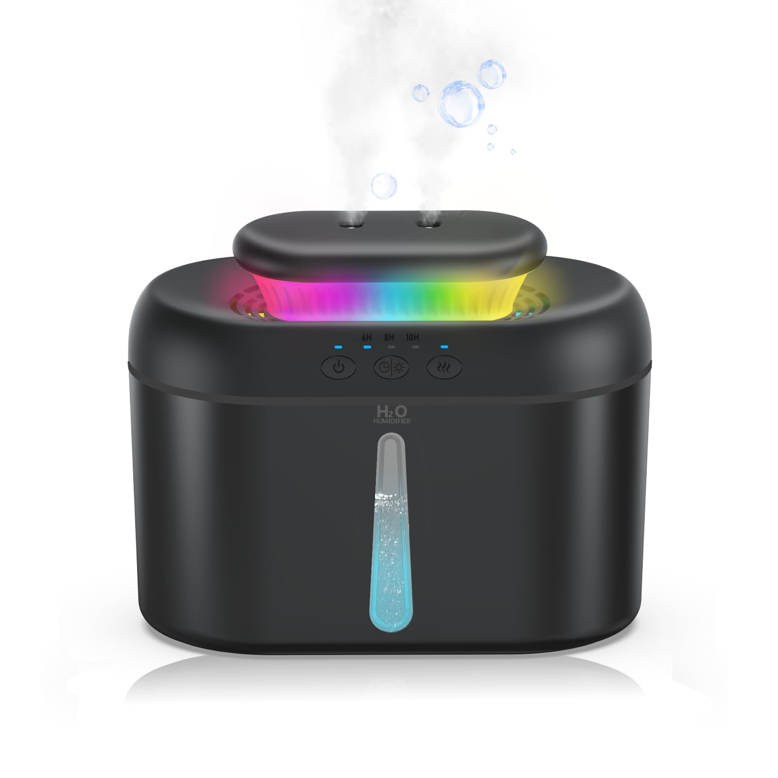AMZBOSS Humidifier for Bedroom,Quiet<28dB,2L Large Capacity, Dual Nozzle,Seven-Color Light,Humidifier for Bedroom Baby,for Office,for Plants(Matte Forge Black)
