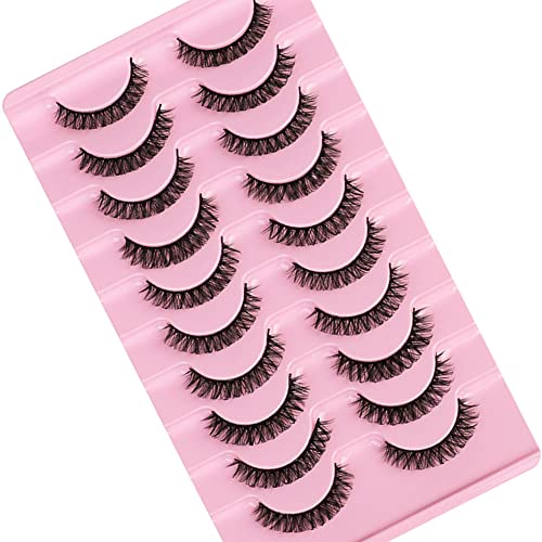 Eyelashes Russian Strip Lashes Natural Fluffy Wispy D Curly Effect Hybrid Strip Lashes Look Like Extensions 10 works (D-01)