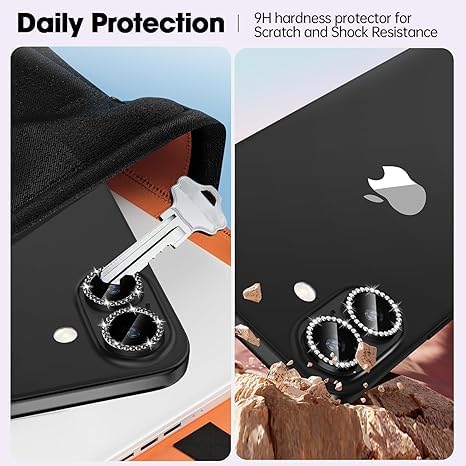Image of for iPhone 16 /16 Plus Camera Lens Protector Bling Individual Metal Diamond Ring 9H Hardness Scratchproof Protector, Stylish Phone Accessories, Case Friendly (Black Diamond)