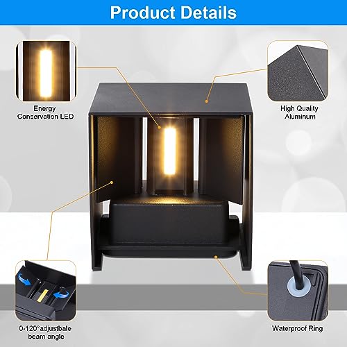 4 Stücke LED Wandleuchten Innen/Aussen Wandlampe 12W Auf und ab Einstellbarer Lichtstrahl LED Außenleuchten 2700-3000K Warmweiß Wandlampe LED IP65 Wasserdichte Wandleuchte Schwarz – Bild 5