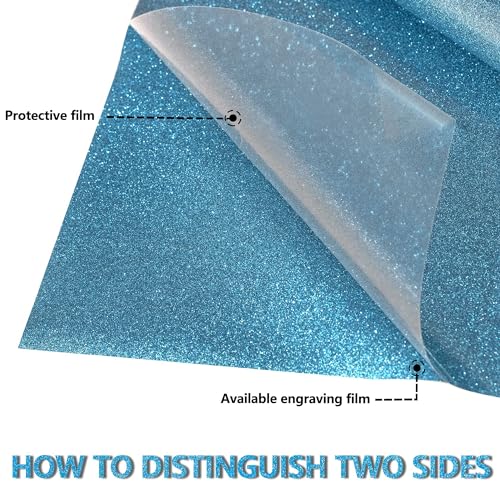 Image of RENLITONG Sky Blue Glitter HTV Heat Transfer Vinyl Rolls - 12 Inch x 5 feet Iron on Vinyl for T-Shirt and Silhouette, Easy to Cut & Weed for Heat Transfer Design (Glitter Sky Blue)