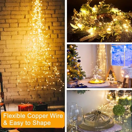 yowin Wasserfall Lichterkette 2M 400 LED Lichterschweif mit Strom, Timer, 8 Modi Lichterstrang Wasserdicht Lichterbündel für Baum Gießkanne Garten Pflanzen Balkon Innen Außen Deko - Warmweiß