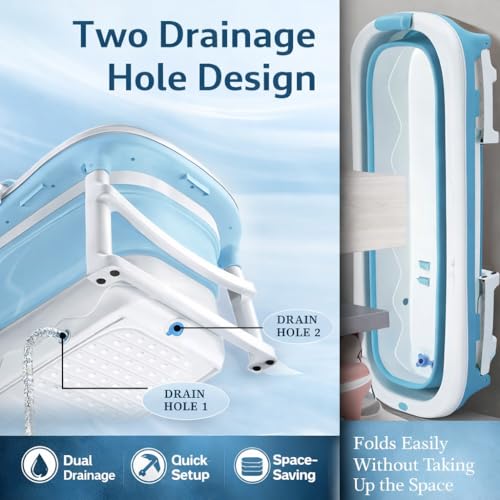 Image of Hukimoyo 6 Feet Bathtub for Adults (148x62x50 cm) Foldable with Temperature Meter & Bath Pillow Portable bath tub for Bathtroom Spa Tub Home Freestanding Hot & Ice Bath For Adults