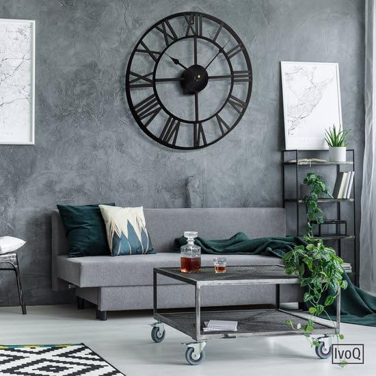 duży czarny zegar ścienny metalowy z cyframi rzymskimi - stylowy i ponadczasowy design - 40 cm (czarny)
