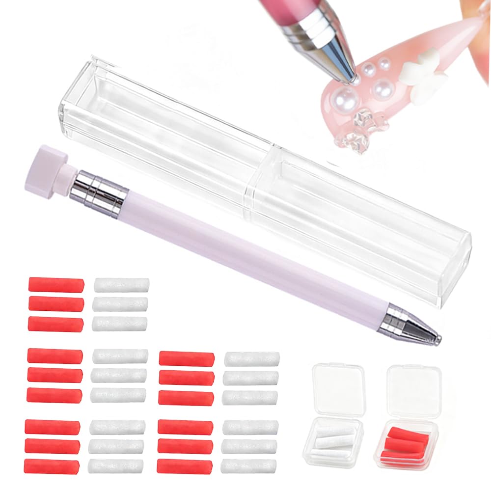 Automatic Refillable Wax Pen, 2026 New Diamond Art Pen with 30Pcs Wax Diamond Art Accessories Refillable Wax Pen for Paint Art Nail DIY Craft, Quickly Pick Up Beads Gems (B)