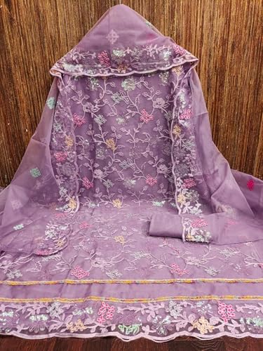Image of Women's Organza Silk Embroidery Unstitched Salwar Suit Dress Material