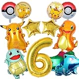 11-teiliges Cartoon Geburtstag Deko Set – Verschiedene Varianten für 6 Jahre alt, Zahlenballon, Figurenballons & Partyzubehör für Kindergeburtstag