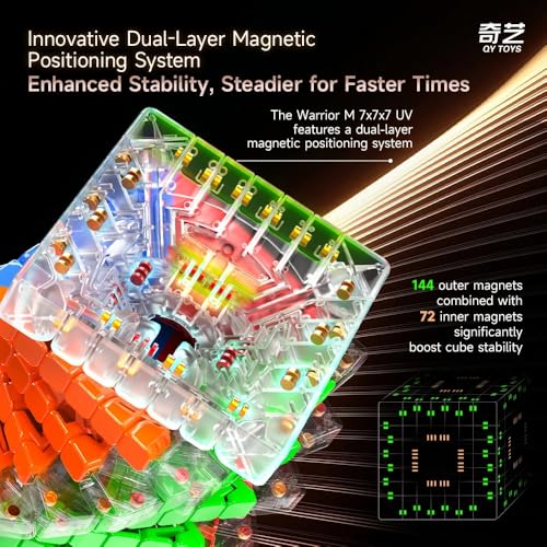 Image of QiYi Warrior 7x7 Magnetic Speed Cube | UV Coated High-Gloss Finish | Dual-Layer 216 Magnet System, Lightweight 147g & Compact 62.5mm Stickerless Professional 7x7x7 Puzzle