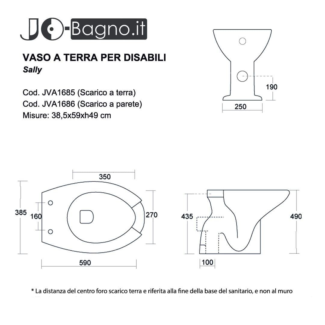 Jo-Bagno.it Vaso Water Wc Sanitari per Disabili Anziani Sally H 49 cm Scarico a Terra Made In Italy