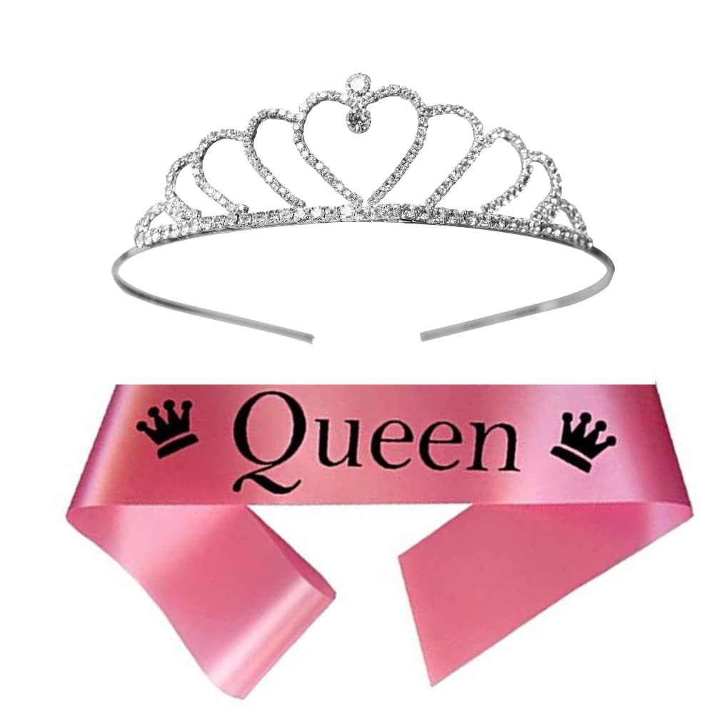 Decofy Birthday Girl - Queen Pink Sash with Heart Crown & Safety Pin For Girls & Womens | Queen Sash For Girls | Crown For Women (B0CWQ6L9C3) Amazon Price History, Amazon Price Tracker