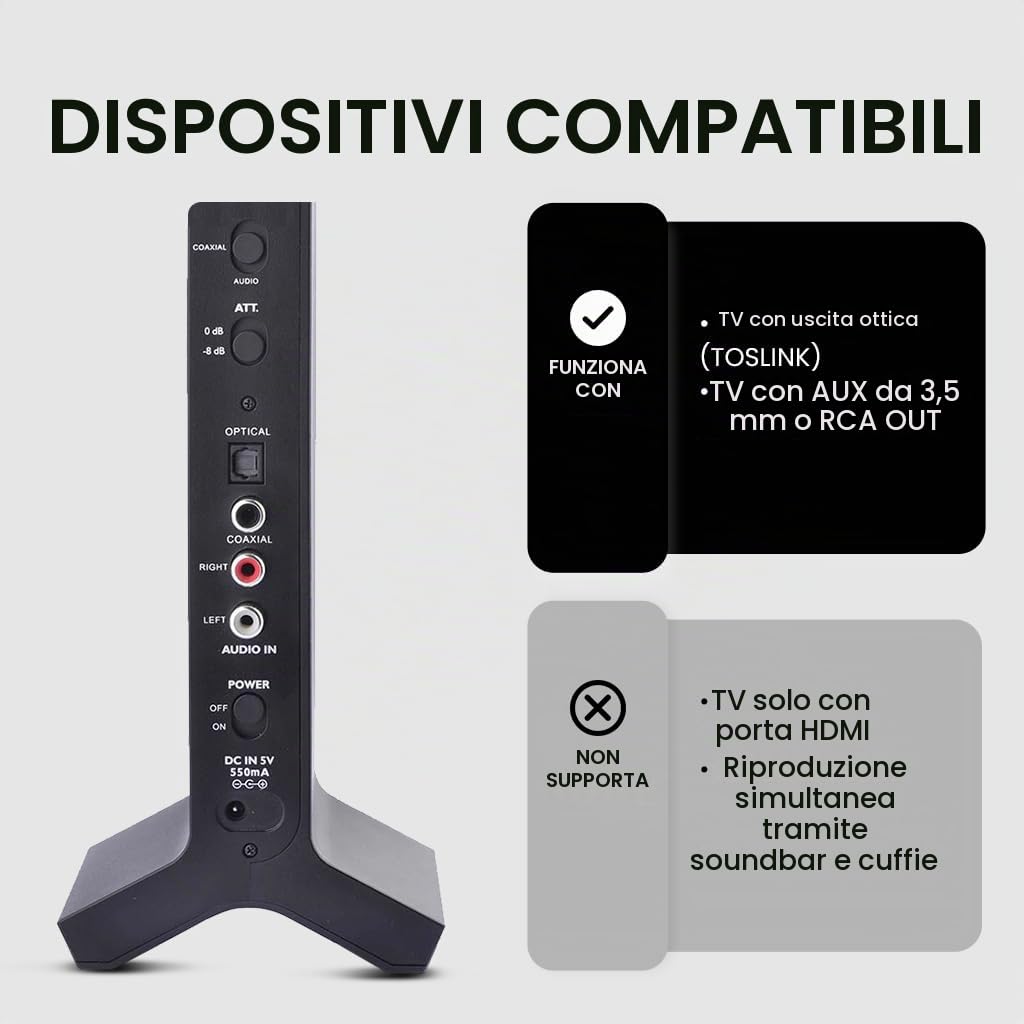 Avantree HT280 – Cuffie Wireless TV RF 2.4G con Dock | Sistema TV senza fili con trasmettitore ottico digitale, volume alto, portata 30 m e configurazione Plug & Play