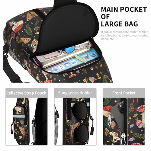 Image of Mushroom Sling Bag For Women Men Small Crossbody Bags Mini Water Resistant Casual Chest Bag Backpack Shoulder Daypack For Travel Hiking