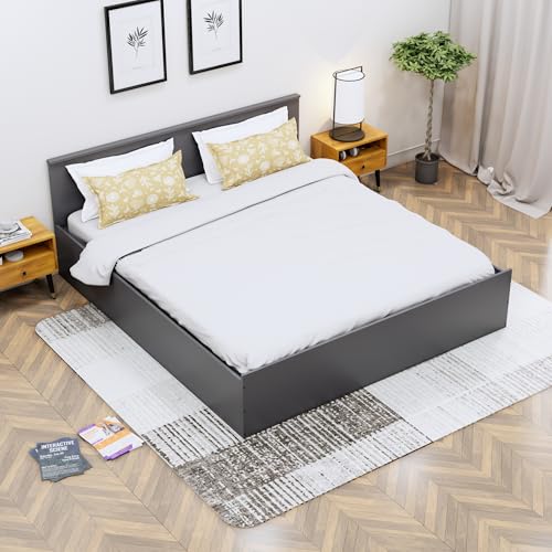 Image of Bniture Modern King Size Bed with Storage Box | Engineered Wood Bed Designer Headboard | Wooden Bed King Size Cot Double Bed with Storage for Bedroom 3 Year Warranty (Slate Grey)