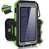 Solar Charger,F.DORLA 20000mAh Portable Outdoor Waterproof Mobile Power Bank,Camping External Backup Battery Pack Dual USB 5V 1A/2A Output 2 Led Light Flashlight with Compass for Tablet iPhone Android