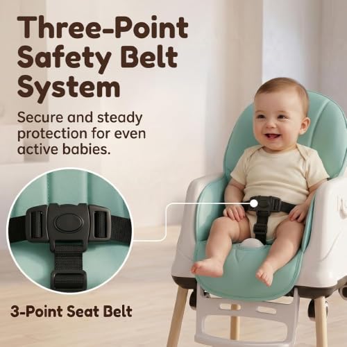 Image of StarAndDaisy High Chair for Baby /Baby Feeding Chair for 0 to 5 Years with 4 in-1 Multifunctions /High Chair with Wheels,Height Adjustable, Detachable Tray & 3-Point Safety Belt - Green