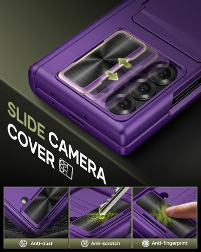 Image of for Samsung Galaxy Z Fold 6 Case with Card Holder & Slide Camera Lens Cover & Hinge Protection & Screen Protector, Multifunctional Durable Rugged Phone Case for Samsung Z Fold 6, Dark Purple