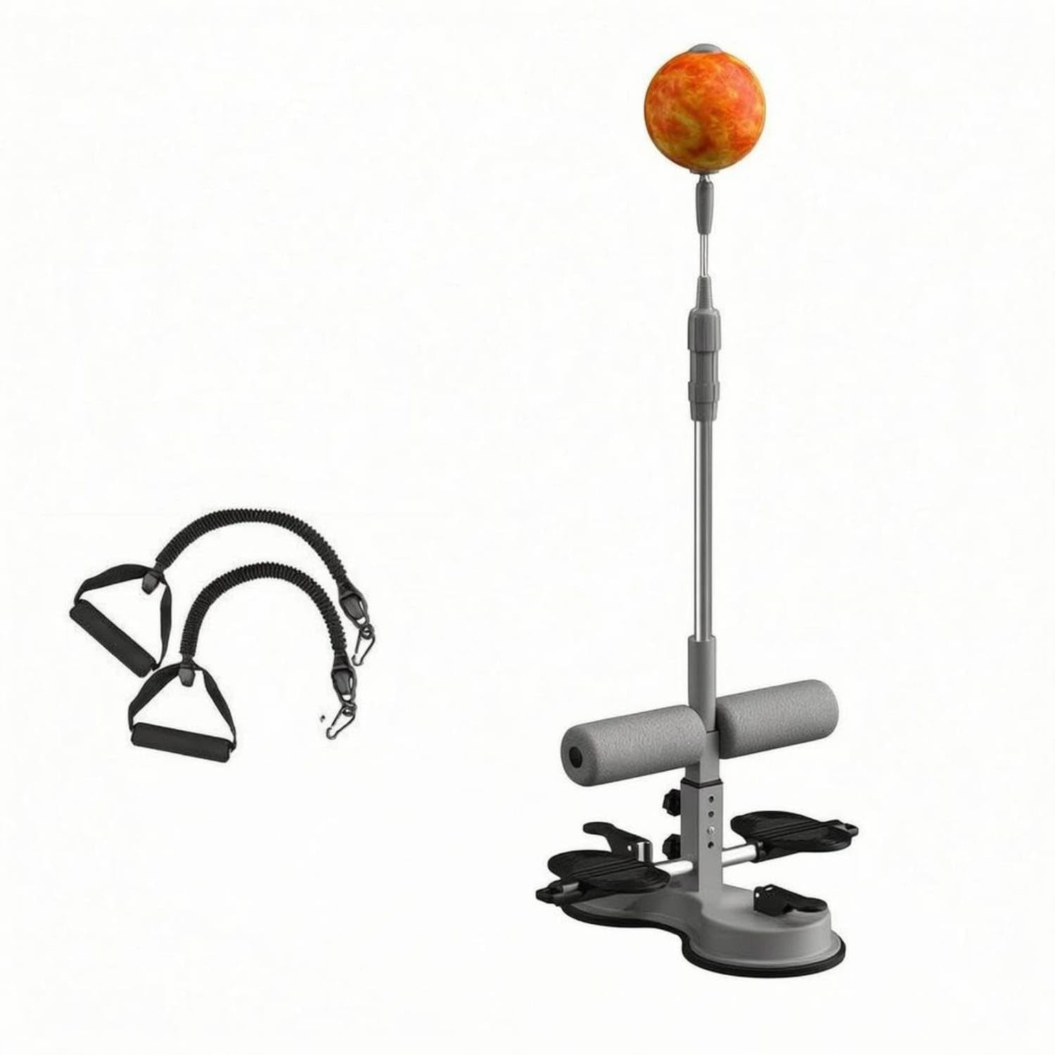 Elastic Ropes Suction Cup Sit-up Machine Foam-Padded Floor-Standing Sit-up Coach Hand Loops Abdominal Exercise Machine Compact, Gray Upgraded-image-44