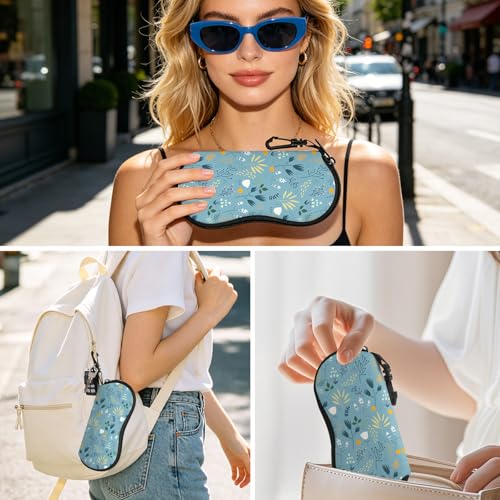 Image of Sunglasses Soft Case, Cute Ultra Light Portable Neoprene Zipper Eyeglass Glasses Case with Belt Clip for Men Women