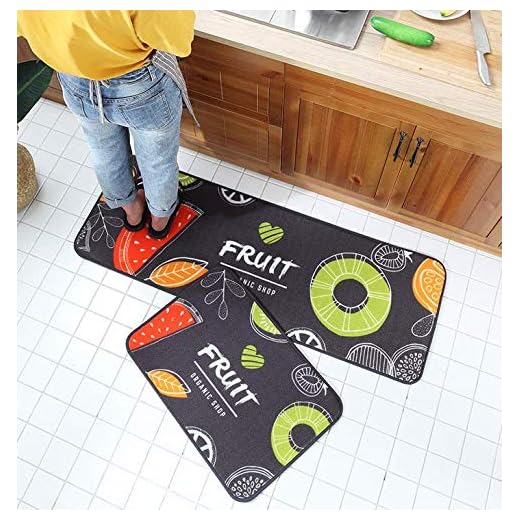 Kitchen Rug Sets ,2 Pieces Kitchen Standing Mat with Non-Slip Rubber Backing, Microfiber Kitchen Runner Rug ,Kitchen Mats and Rugs for Kitchen Bedroom (19.5" X 31.5" +19.5" X 47", Lemon Fruit)