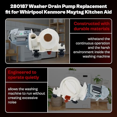 Upgrade 280187 8181684 461970201671 fit for Whirlpool Duet Kenmore Elite HE3 Maytag Epic Front Load Clothes Washer Drain Pump Filter Assembly 1200164 8182819 GHW9400SU0 120V 60Hz 0.70W 0.95A LUXRILIX