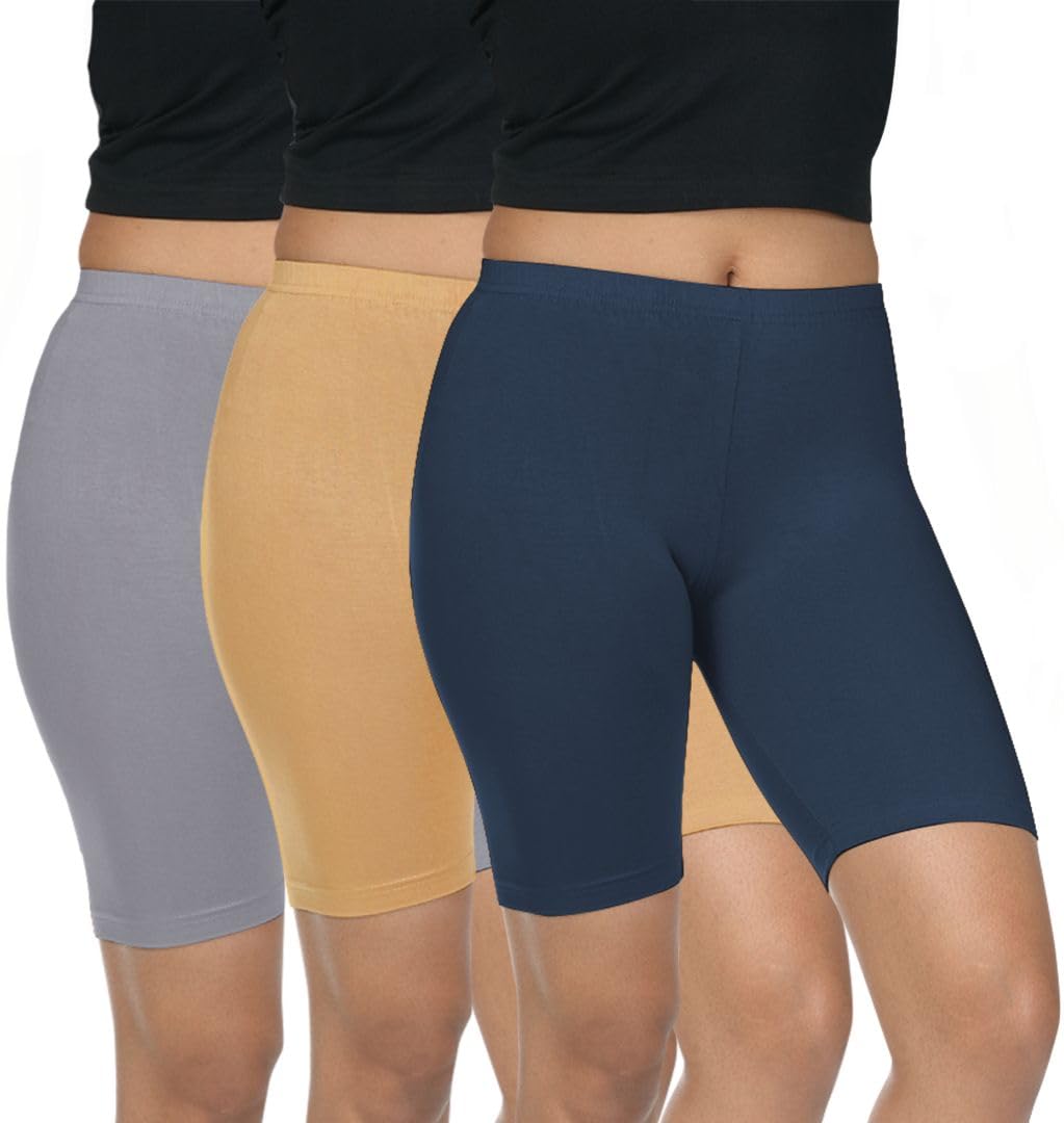 Pack of 3 Women Viscose Blend Solid Shorts (Grey/Honey)-image-18