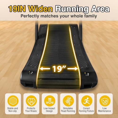 Image of Curved Manual Treadmill, Non-Electric Curve Treadmill with 4 Resistance Levels, Self-Generated Air Runner with LCD, Commercial Motorless Treadmills for Home Gym, 450LBS Capacity