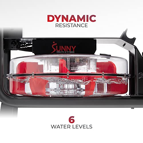 Image of Sunny Health & Fitness Premium Water Rower w /Intensive Dynamic Real-Time Resistance, 300 LB Capacity Flip-able Rowing Machine for Home Training, Optional Free SunnyFit App Connection
