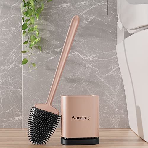 Waretary Silicone Toilet Brush and Holder Set (Gold), 16*14*6CM