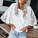 Women Elegant Floral Lace Chiffon Blouses Fashion Mesh See Through Batwing Sleeve Shirt Crew Neck Elastic Waist Tops White