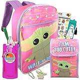 Fast Forward Baby Yoda Backpack with Lunch Box for Girls Set - Bundle with Baby Yoda Backpack, Baby Yoda Lunch Bag, Water Bottle, Stickers, Keychain, More | Star Wars Backpack for Girls
