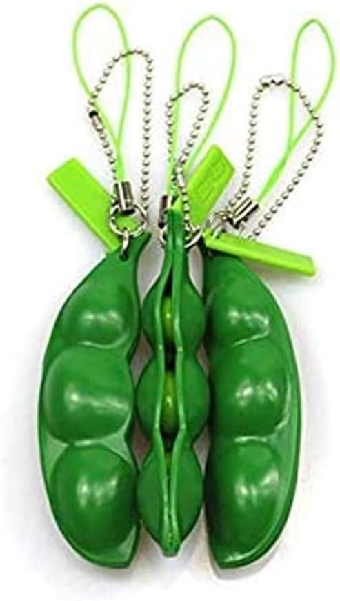Fidget Toys 3Pack Squeeze-a-Bean Soybean Stress Relieving Keychain Mobile Pendants