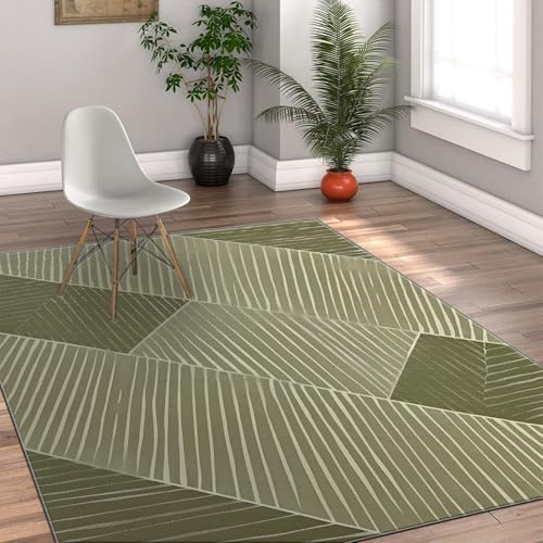 Elegante alfombra geométrica verde salvia, 100 x 200 cm, suave, antideslizante, elegante diseño de rayas para sala de estar, dormitorio, cocina, oficina y decoración de pasillo
