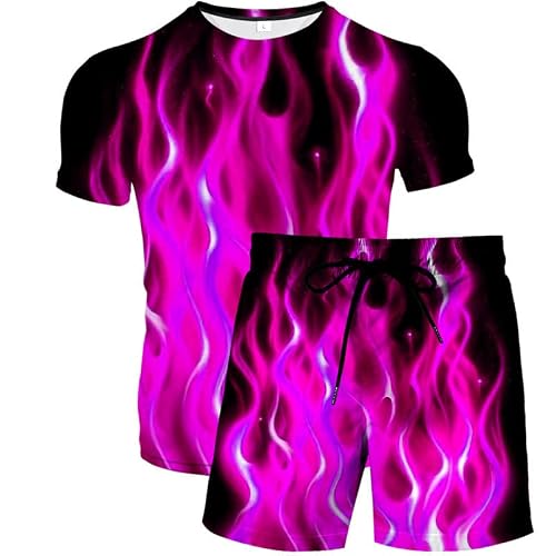 Keepmore Men's # 4 T-Shirt And Shorts Set 3D Flame Printed Summer Tops And Shorts Set Sport Suit Casual Tracksuit