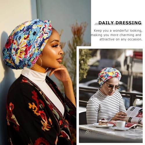 Image of DRESHOW Turban Pre-Tied Twisted Hat Thread African Head Wraps for Black Women Chemo Cancer Cap Braid Hair Cover