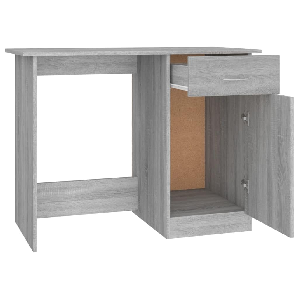 Scrivania Grigio Sonoma in Legno Multistrato 100x50x76 cm con Cassetto e Anta, Tavolo Scrittoio per Ufficio, Casa, Studio, Smartworking, Postazione PC Gaming Salvaspazio