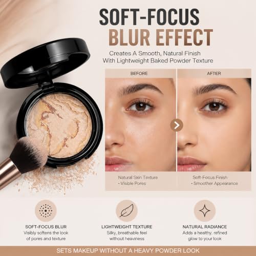 Image of Baked Pressed Powder, Matte Oil Control Setting Powder for Women Daily- 02 | Lightweight Pressed Face Powder with Soft-Focus Effect, Blendable Radiant Makeup Powder for Natural Everyday Look