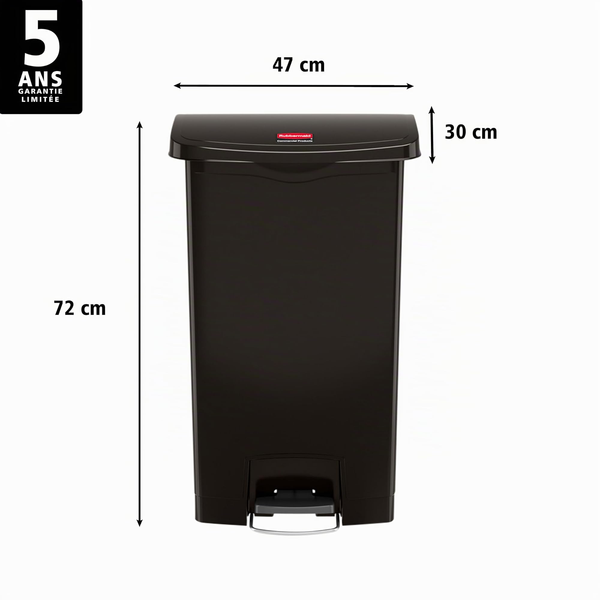 Rubbermaid Commercial Products Slim Jim Poubelle à Pédale avec Couvercle | Professionnelle, Rectangulaire | 50 L, Noir