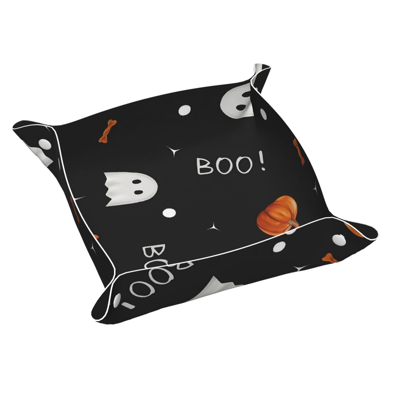 HLBSDM Halloween Ghosts & Pumpkins Tray Men's Leather Valet Parking Portable Entrance Trays Bedside Storage Box