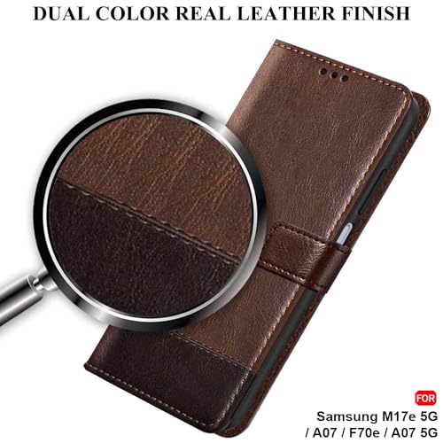 Image of TheGiftKart Flip Back Cover Case for Samsung Galaxy M17e 5G / A07 / F70e / A07 5G | Dual-Color Leather Finish | Inbuilt Stand & Pockets | Wallet Style Flip Cover Case (Faux Leather, Brown & Coffee)