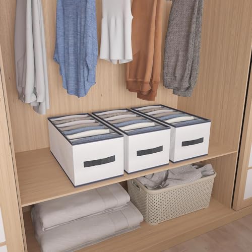 Image of Mulitple Compartments Foldable Jeans, T-Shirt, Pant Organizer; Clothing Storage Solution for Wardrobe Organization & Clothes Management (7 compartment (pack 0f 4), White)