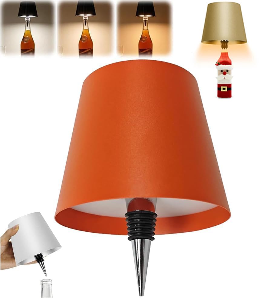oddmmo Wireless Bottle Lamp, LED Wireless Wine Bottle Lamp Shade, Rechargeable Touch Control Wine Bottle Lights for Liquor Bottles, 3 Color Dimming LED Desk Lamp for Bedroom Restaurant & Bar — image 1